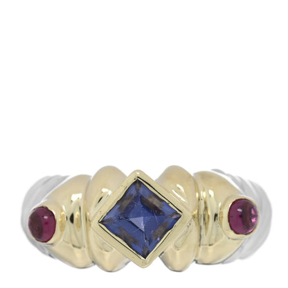 David Yurman Sterling Silver 18k Yellow Gold Iolite Rubellite Renaissance Ring 50 5.25 1 of 4