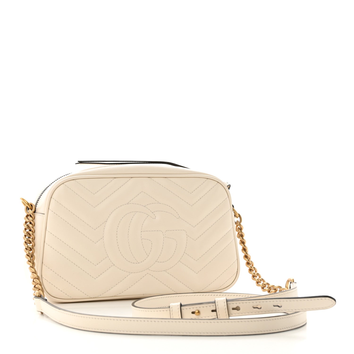 Gucci Calfskin Matelasse Small GG Marmont Chain Shoulder Bag White 3 of 10