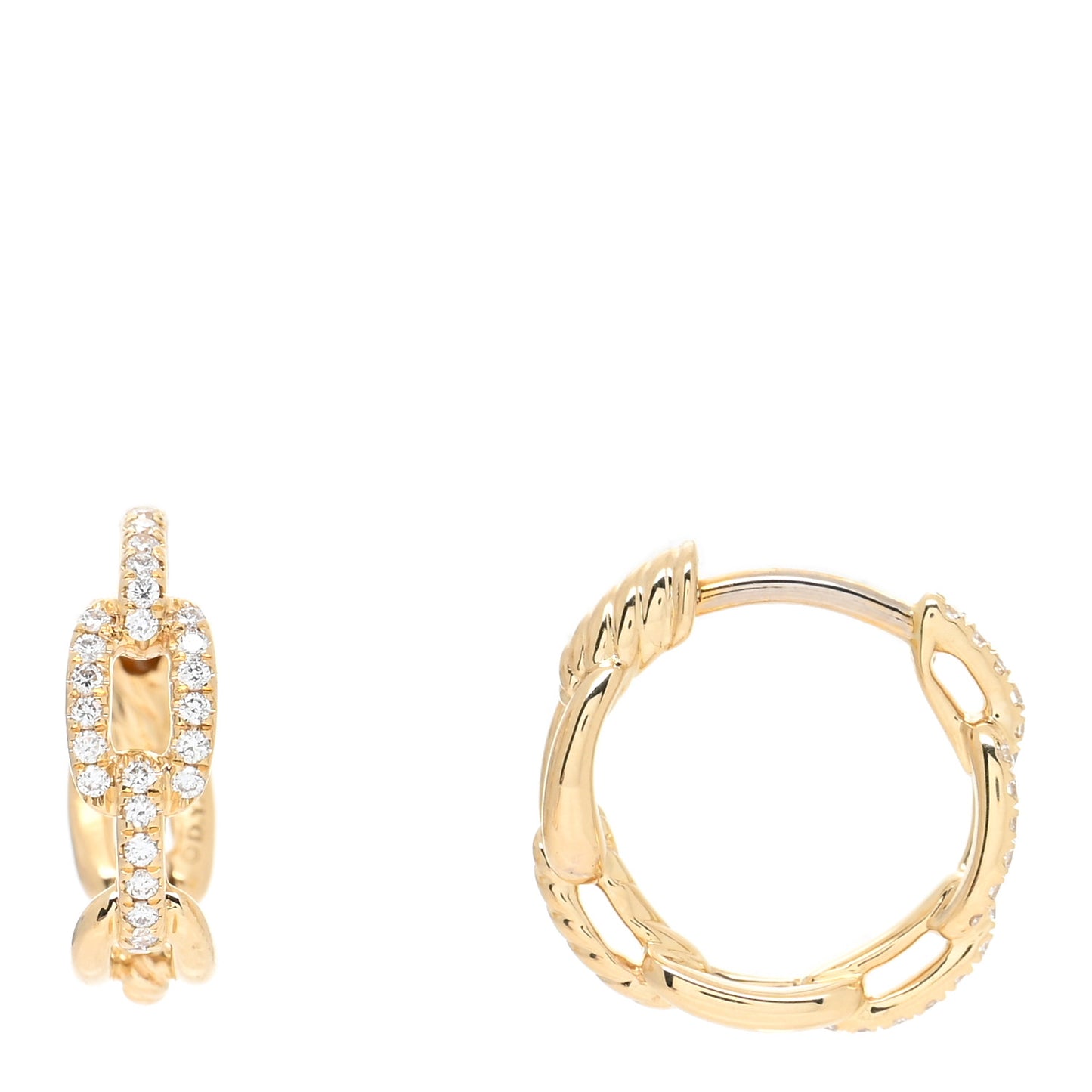 18K Yellow Gold Diamond Stax Chain Link Huggie Hoop Earrings