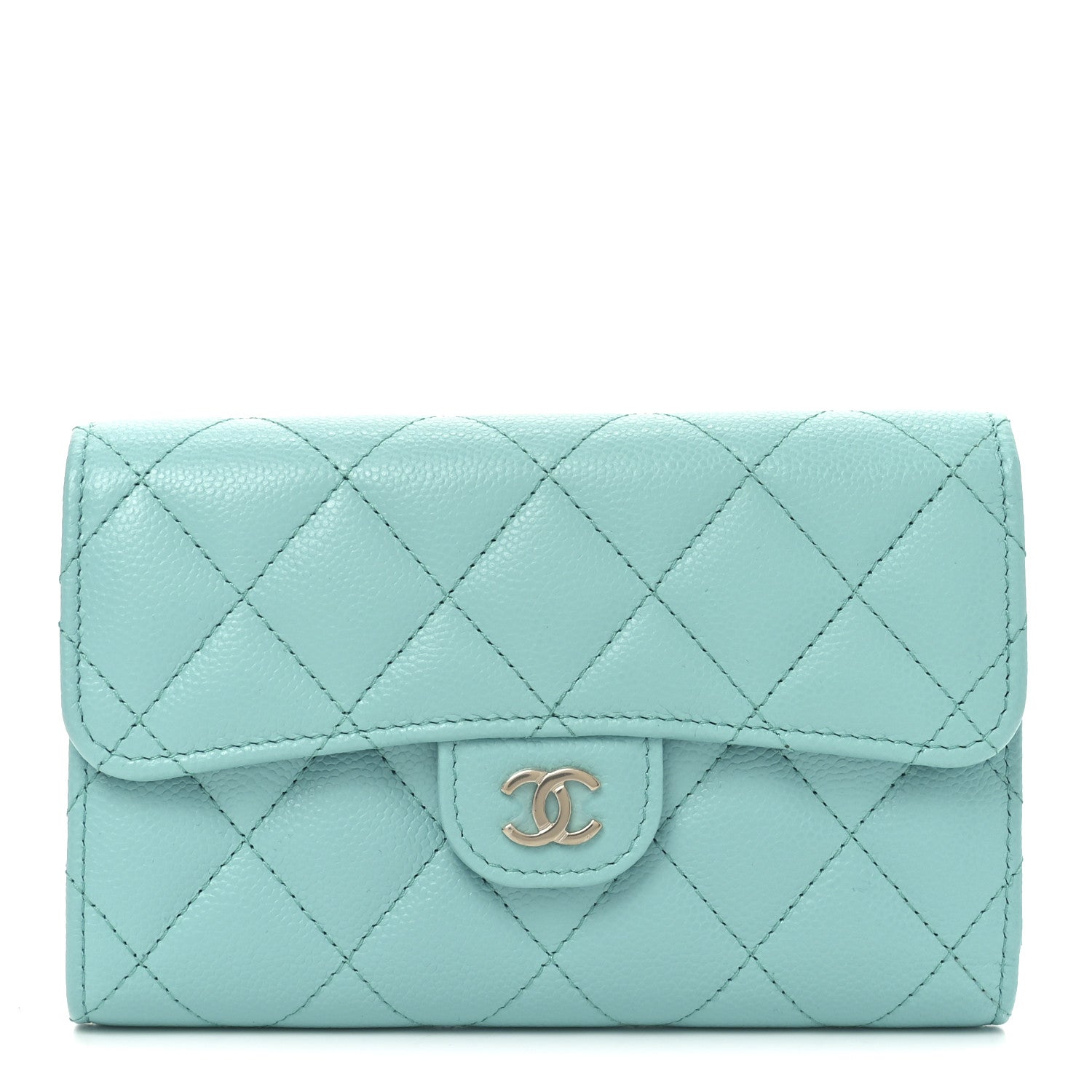 Chanel Caviar Quilted Medium Flap Wallet Turquoise 1 of 8