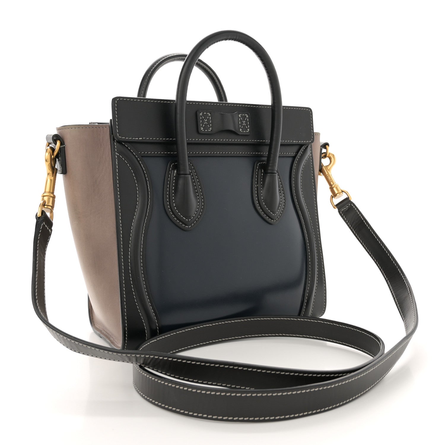Celine Glazed Calfskin Nano Bi-Color Luggage Dark Blue 3 of 13
