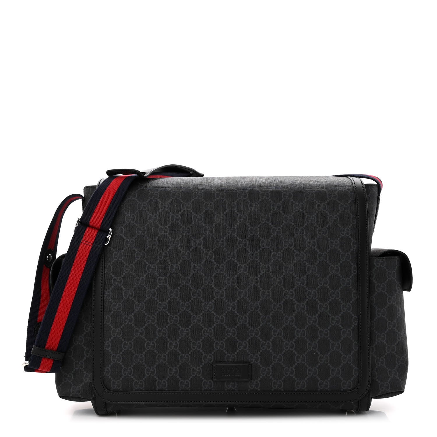 Gucci GG Supreme Monogram Web Messenger Diaper Bag Black Grey 3 of 10
