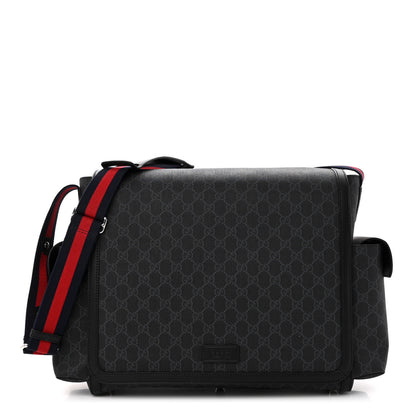 Gucci GG Supreme Monogram Web Messenger Diaper Bag Black Grey 3 of 10