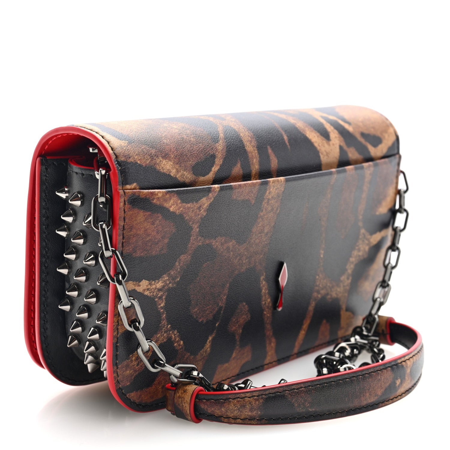 Christian Louboutin Calfskin Leopard Print Spikes Small Paloma Bag