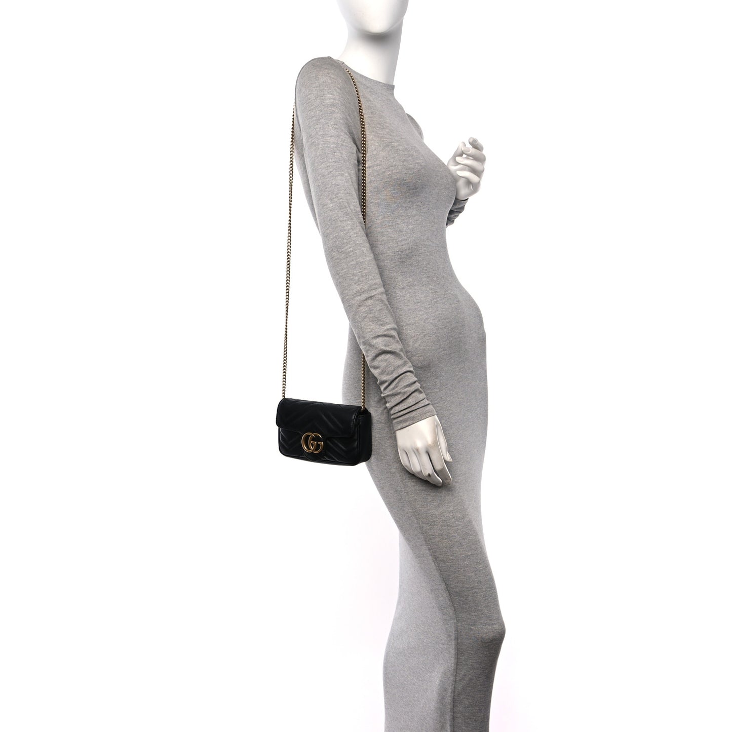 Calfskin Matelasse Super Mini GG Marmont Shoulder Bag Black