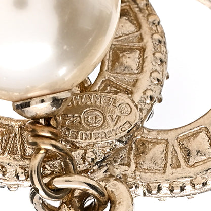 Chanel Crystal Pearl CC Drop Earrings Gold 4 of 4