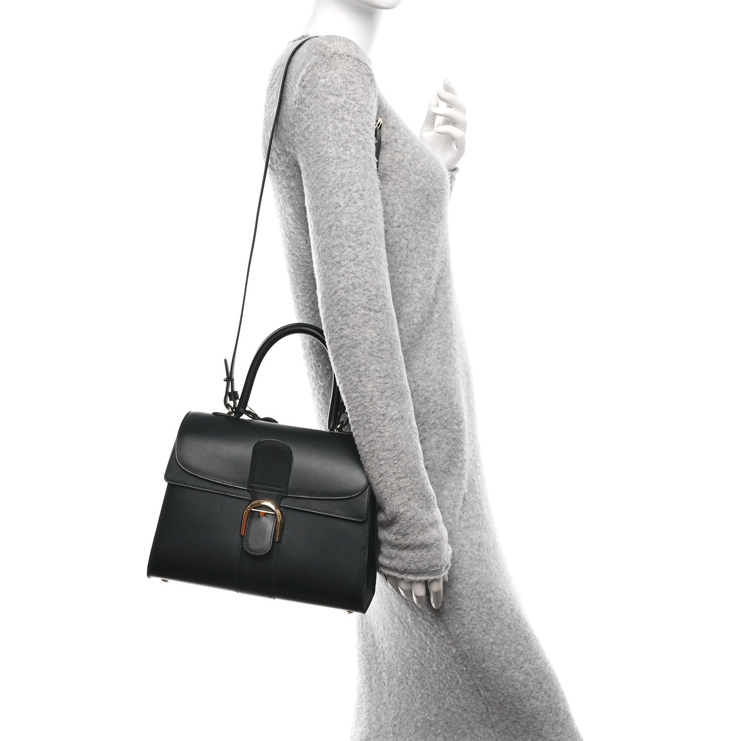 Box Calfskin MM Brillant Pocket Satchel Black Red