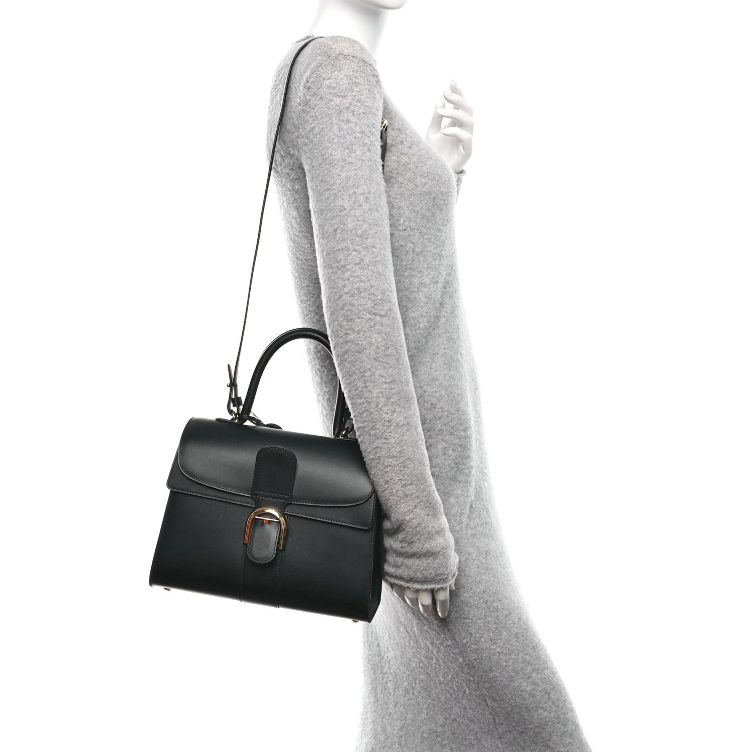 Delvaux Box Calfskin MM Brillant Pocket Satchel Black Red 2 of 12