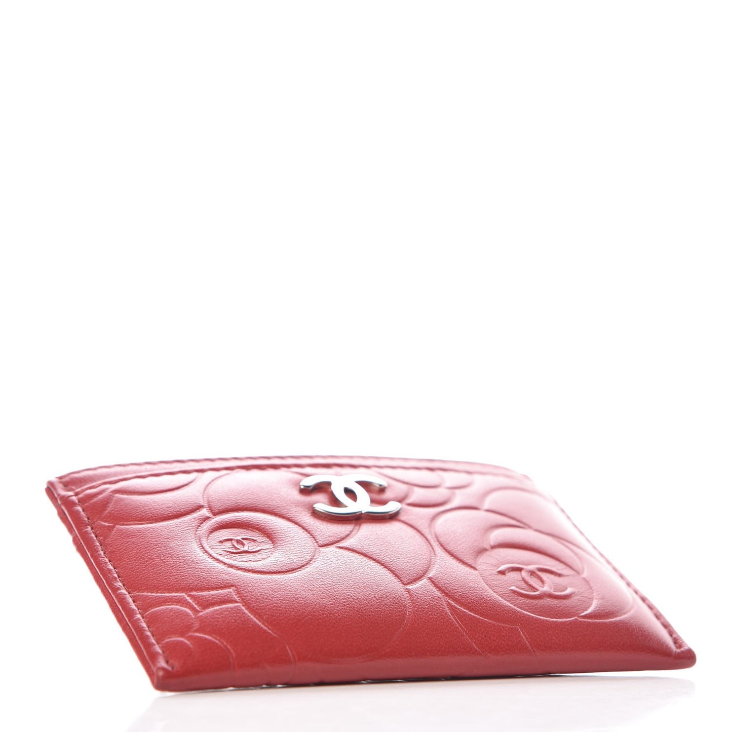 Lambskin Camellia Embossed Card Holder Red
