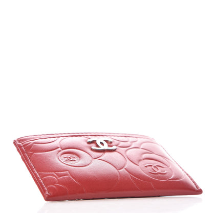 Chanel Lambskin Camellia Embossed Card Holder Red 4 of 9