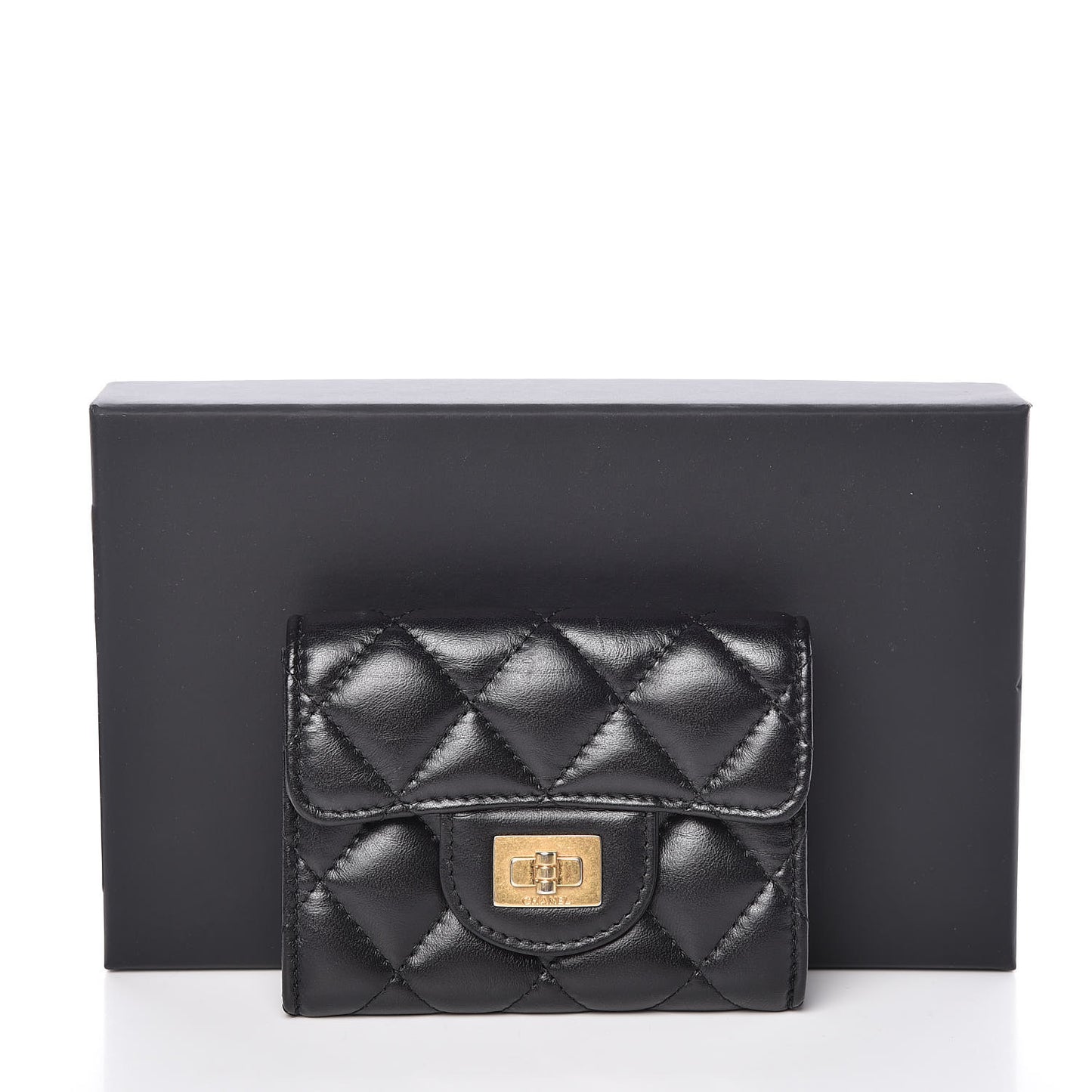 Aged Calfskin Quilted Reissue Flap Card Holder Wallet Black