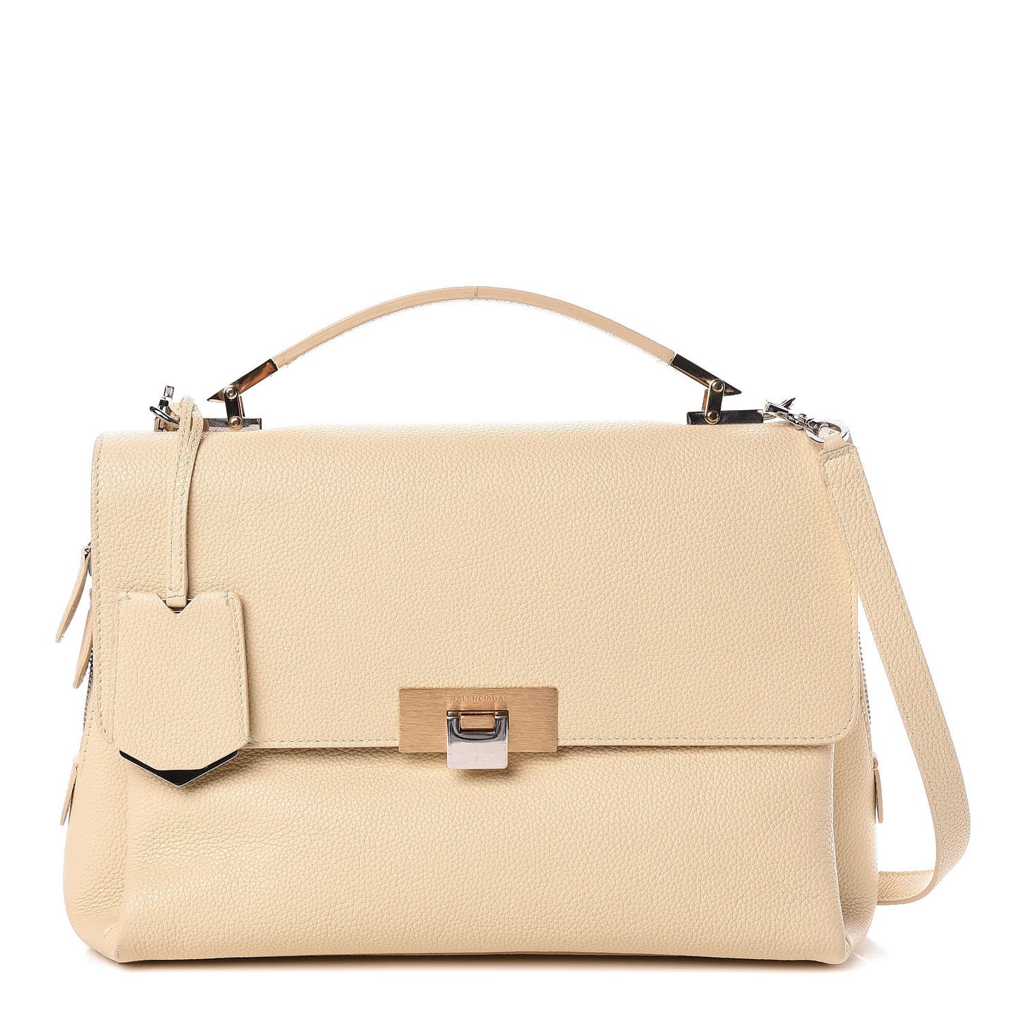 Grained Calfskin Le Dix Small Soft Cartable Blanc Creme
