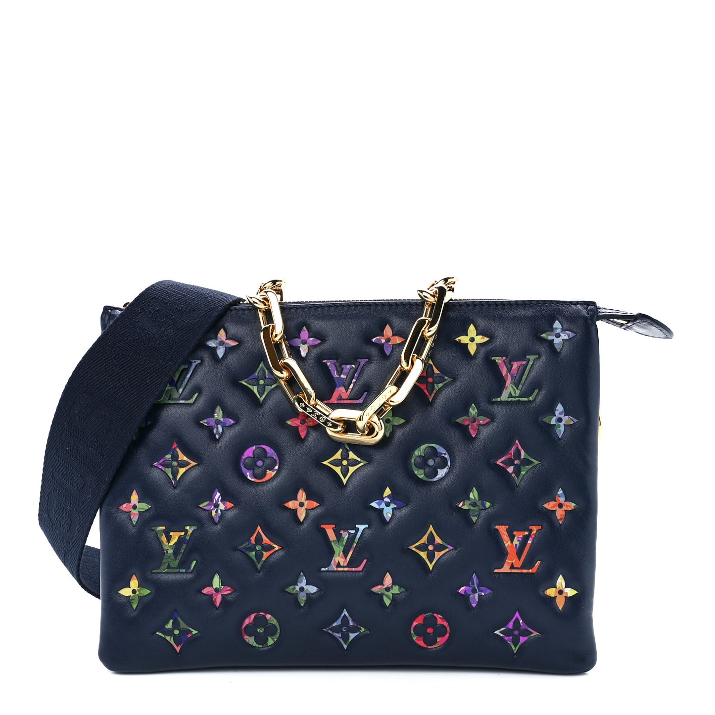 Lambskin Embossed Monogram LV Garden Coussin PM Navy