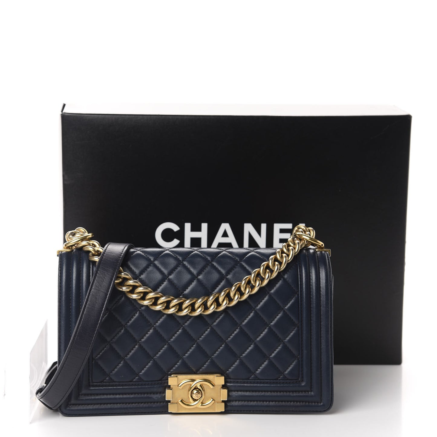 Lambskin Quilted Medium Boy Flap Dark Navy