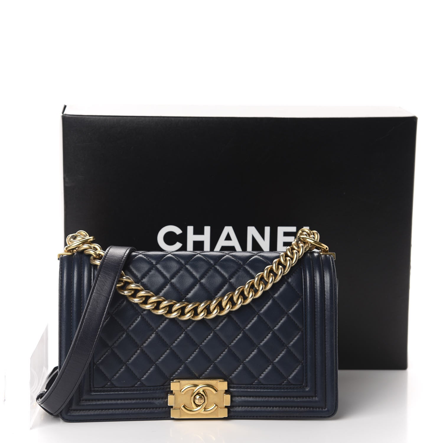 Chanel Lambskin Quilted Medium Boy Flap Dark Navy 14 of 14
