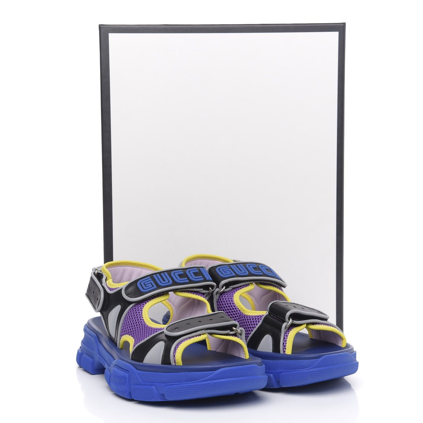 X SEGA Calfskin Mesh Mens Aguru Sandals 9 Black Blue Purple
