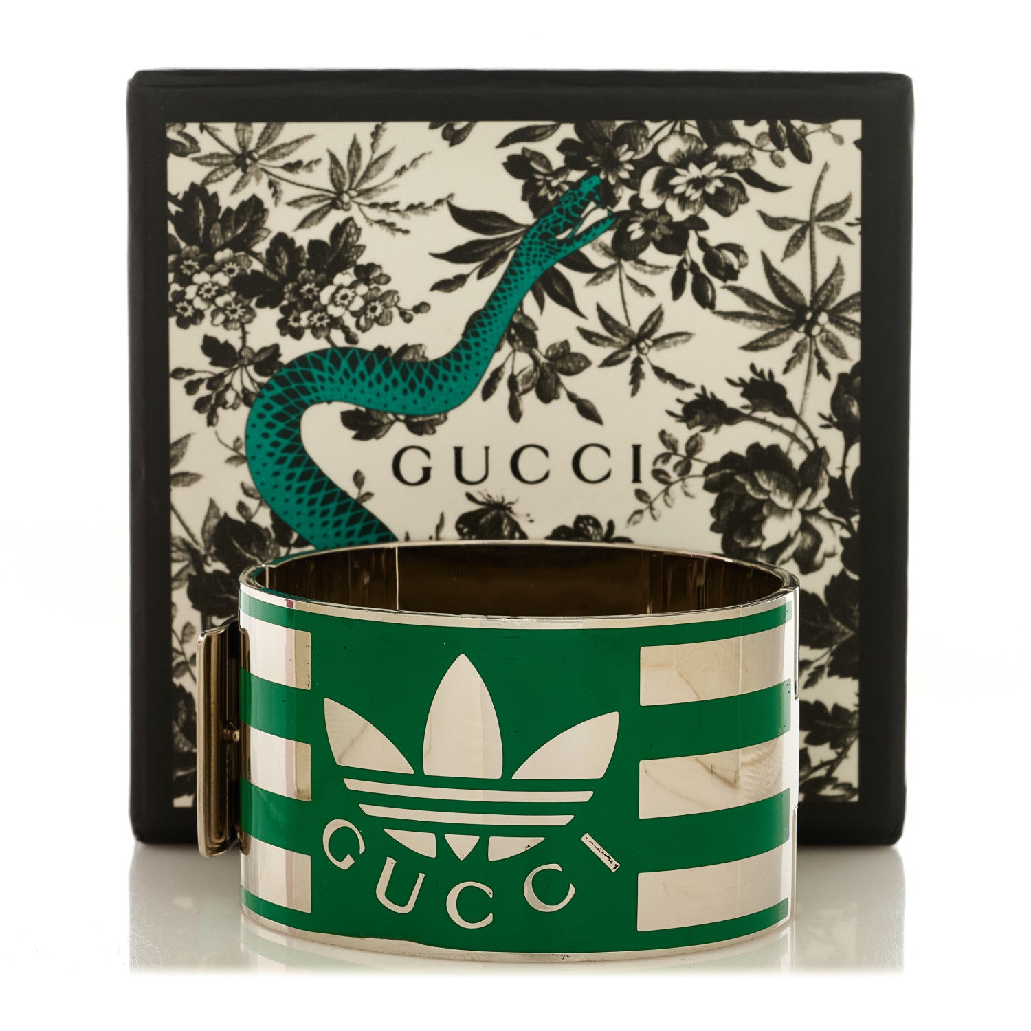 Gucci X ADIDAS Metal Enamel Cuff Bracelet S Silver Green 6 of 6