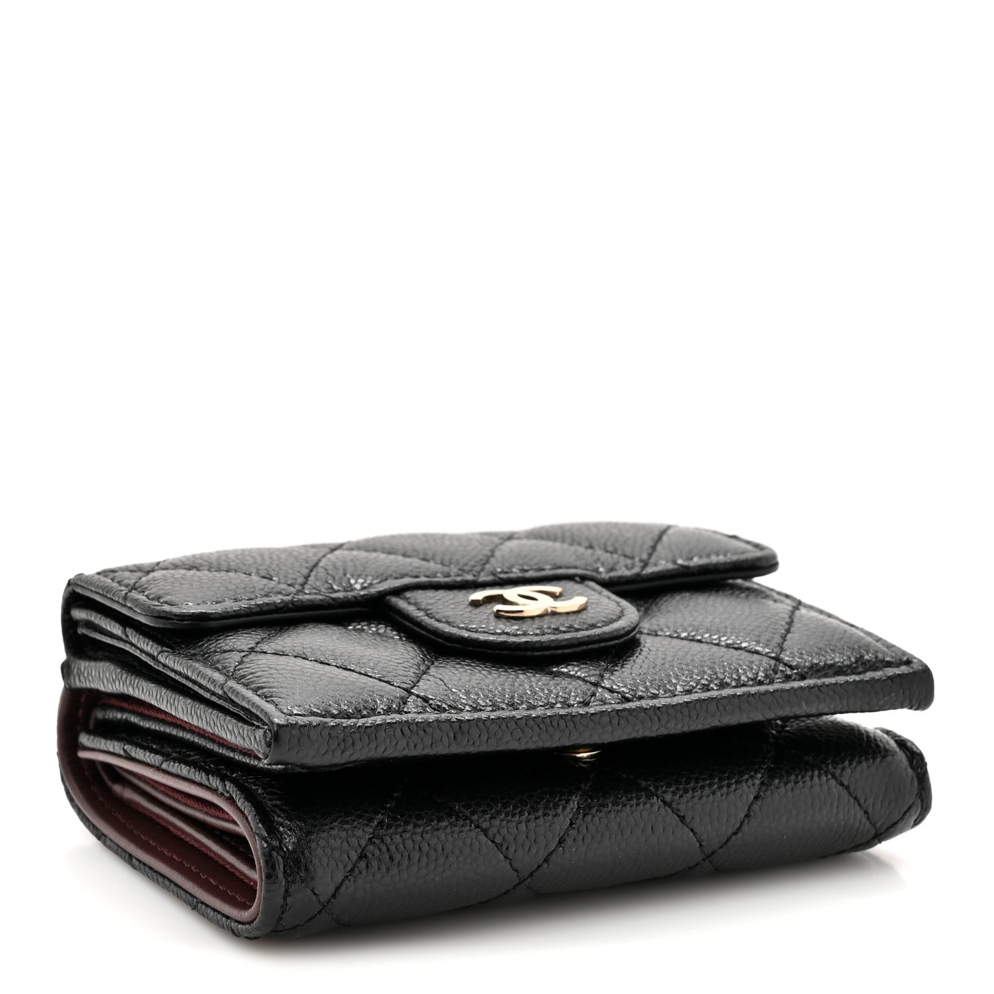 Caviar Quilted Tri-Fold Flap Wallet Black
