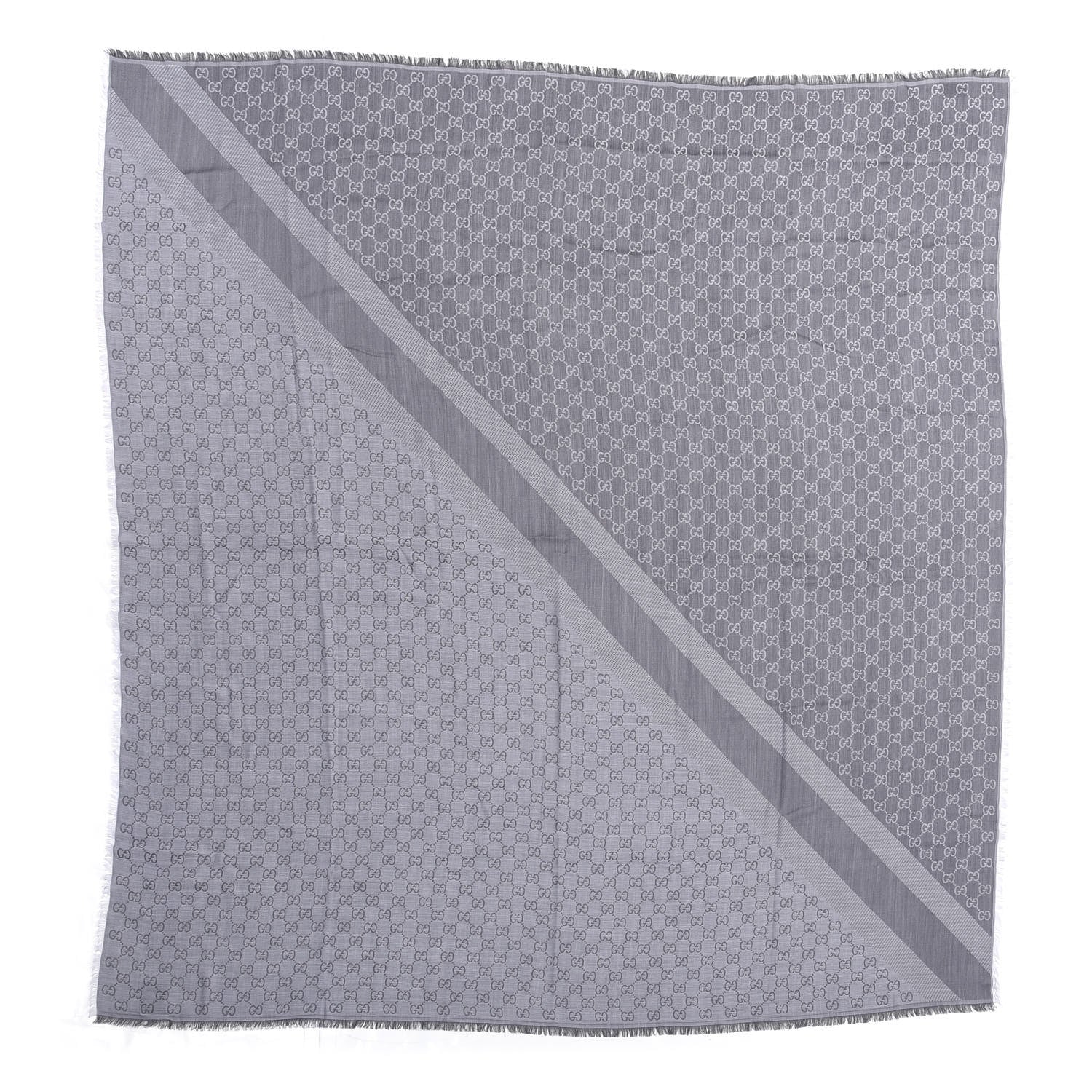 Gucci Wool Silk Monogram GGWeb Fringe Shawl Pearl Medium Grey 1 of 4