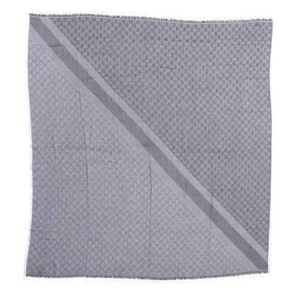 Gucci Wool Silk Monogram GGWeb Fringe Shawl Pearl Medium Grey 1 of 4