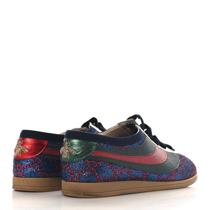 Gucci Lurex Calfskin Web GG Monogram Womens Falacer Sneakers 37 Iridescent Blue Iridescent Red Silver 5 of 9