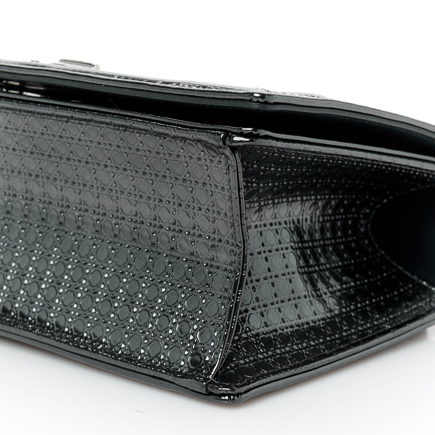 Metallic Patent Micro-Cannage Small Diorama Flap Bag Onyx Black