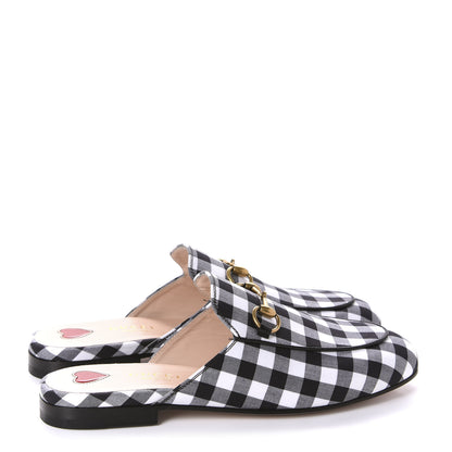 Gucci Cotton Gingham Womens Princetown Slippers 35 White Black 4 of 10
