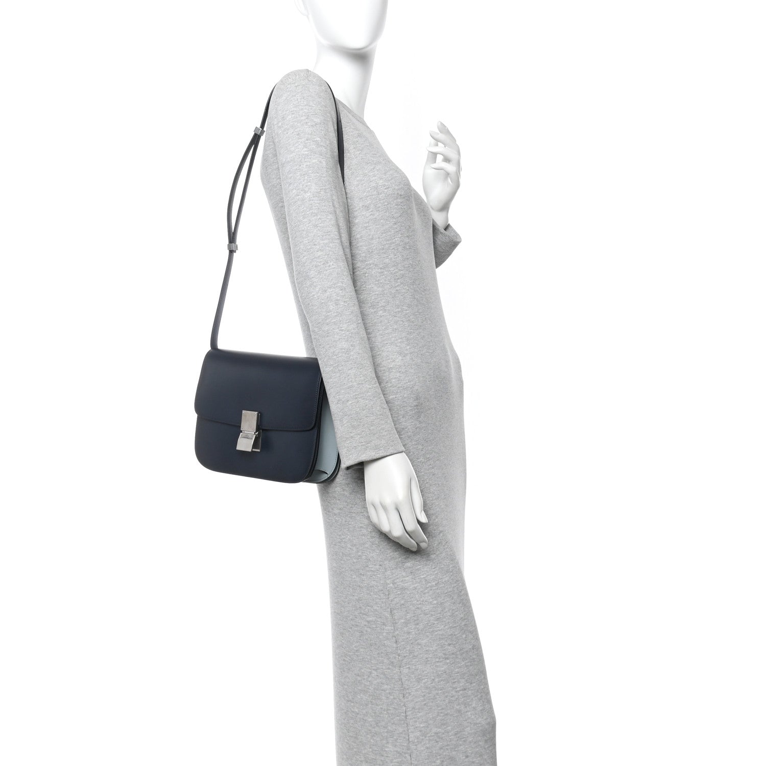 Celine Box Calfskin Medium Classic Box Flap Bag Navy Light Blue 2 of 11