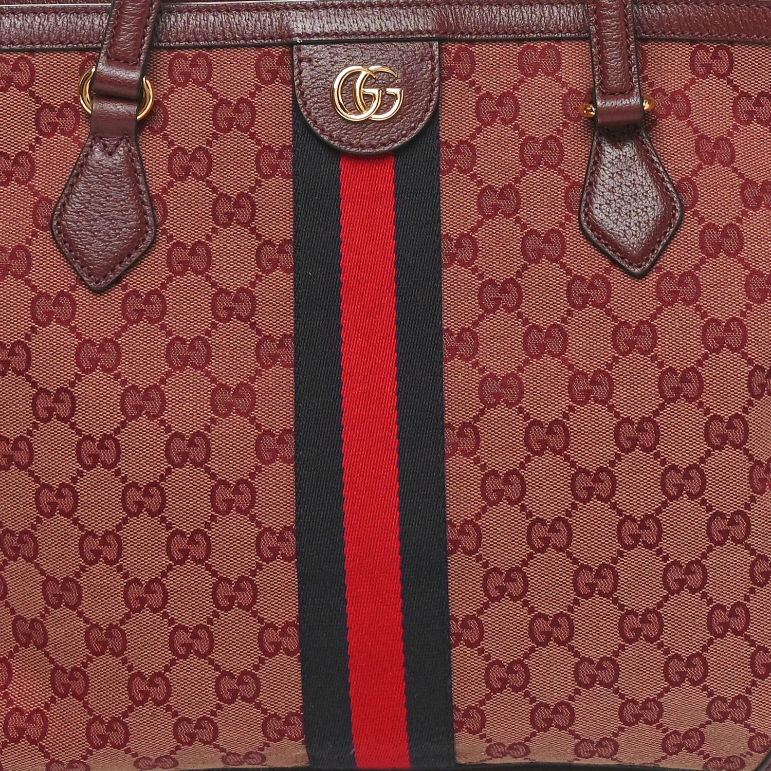 Gucci Monogram Textured Dollar Calfskin Web Medium Ophidia Shopping Tote Sahara Rubino Chardonnay 8 of 10