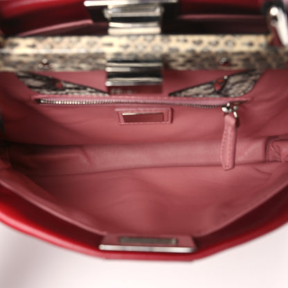 Fendi Nappa Elaphe Monster Eyes Mini Peekaboo Iconic Satchel Ruby Bois de Rose Natural 6 of 12
