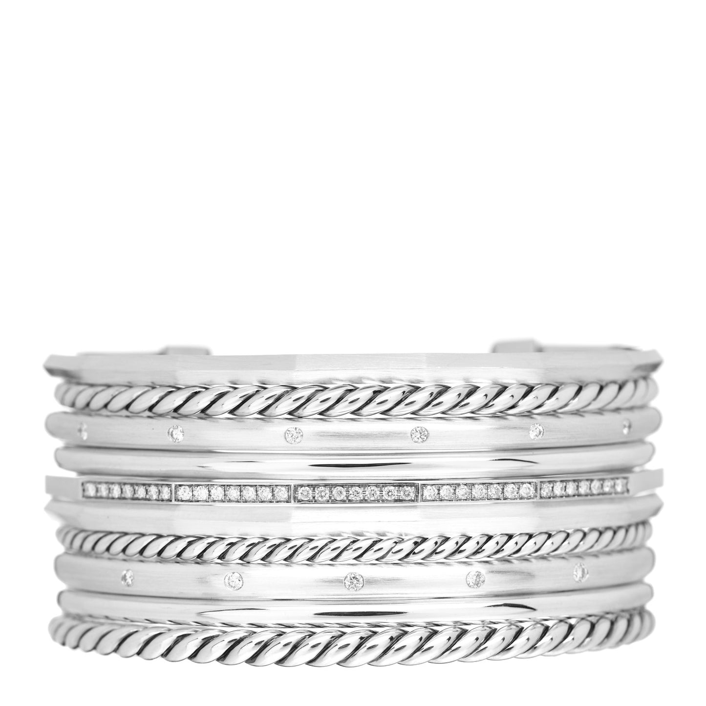 Sterling Silver Diamond Wide Stax Cuff Bracelet