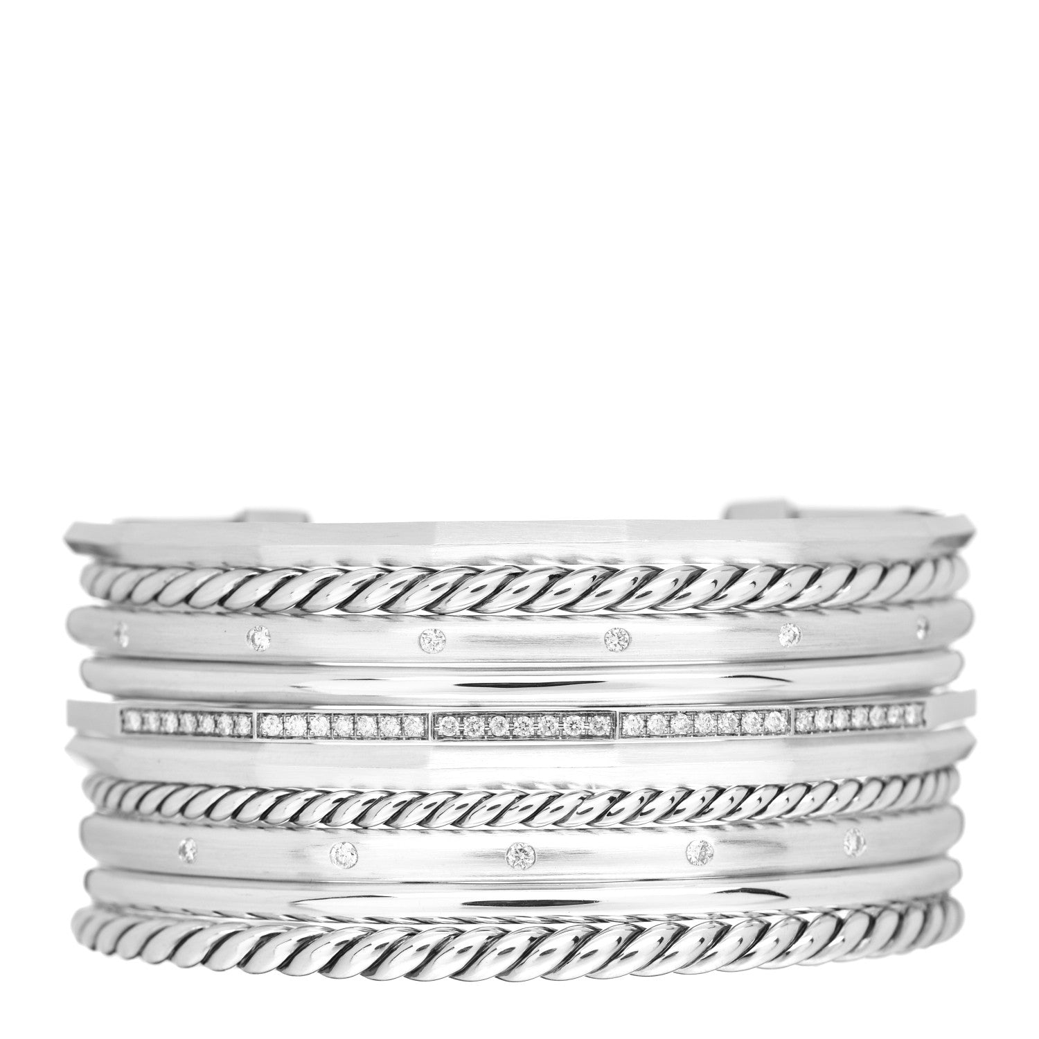 David Yurman Sterling Silver Diamond Wide Stax Cuff Bracelet 1 of 4