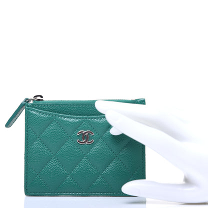 Chanel Caviar Quilted CC Zip Card Holder Green 2 of 10