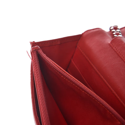 Chanel Lambskin Camellia Embossed Wallet On Chain WOC Red 9 of 12