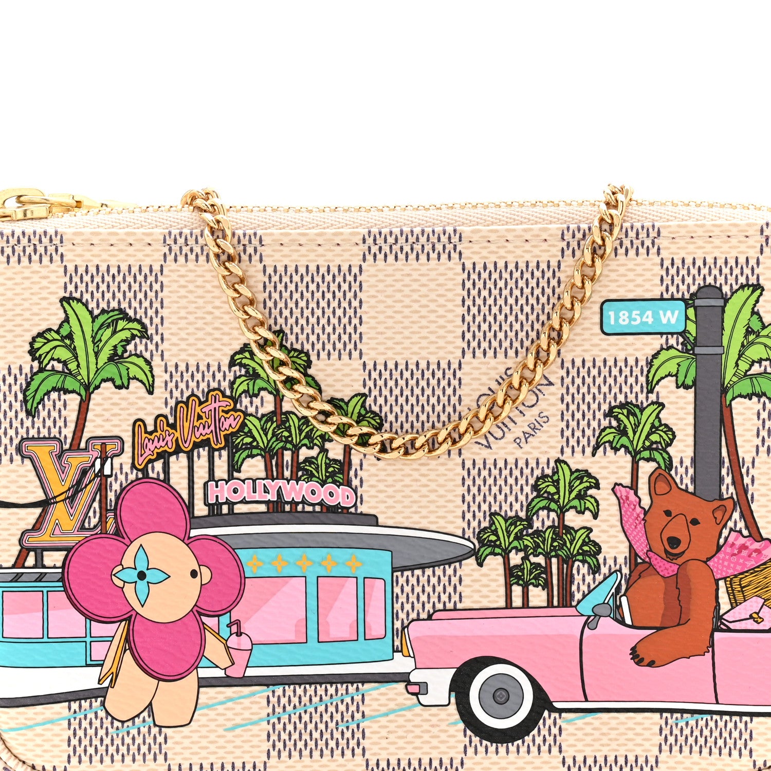 Louis Vuitton Damier Azur 2021 Christmas Animation Hollywood Mini Pochette Accessories Fuchsia 8 of 11