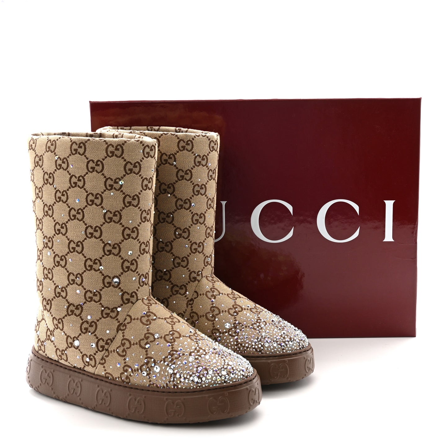 Monogram GG Strass Thermal Bootie 38.5 Camel Ebony