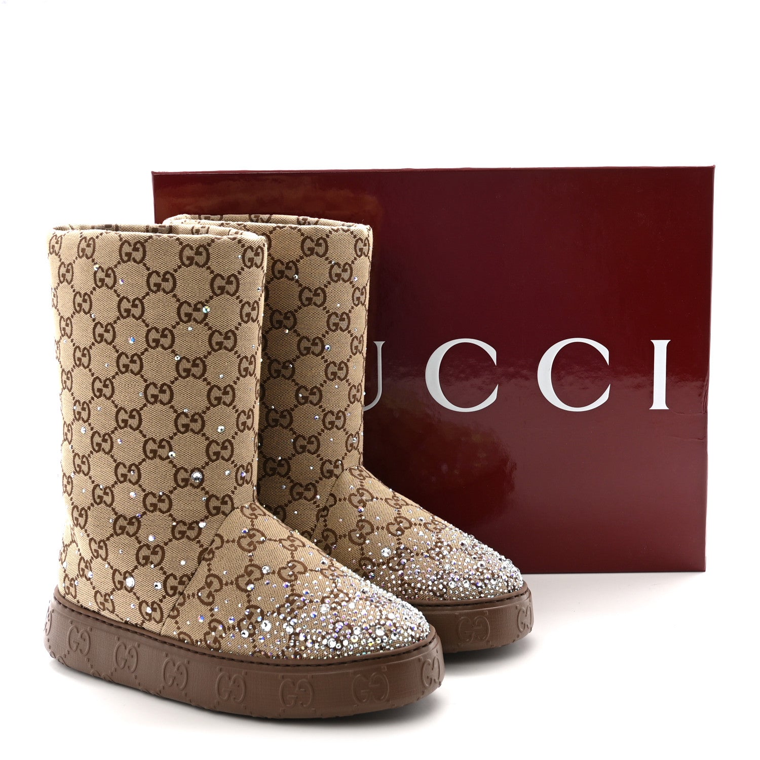 Gucci Monogram GG Strass Thermal Bootie 38.5 Camel Ebony 10 of 10