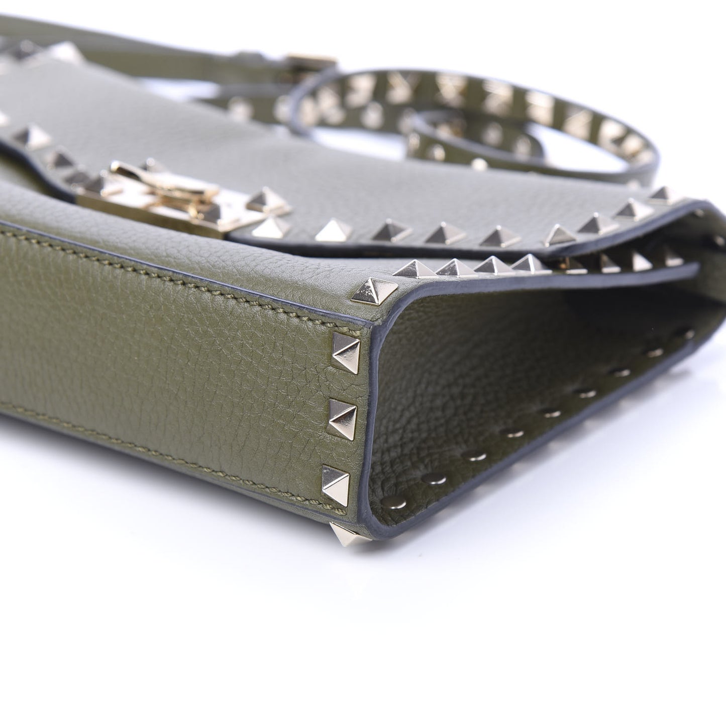 Pebbled Calfskin Medium Rockstud Flip Lock Crossbody Bag Army Green