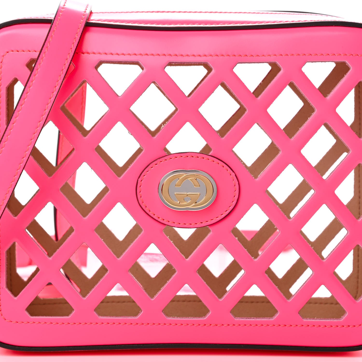 Gucci Canvas Calfskin Flora Infinity Cutout Shoulder Bag Fuchsia 12 of 14