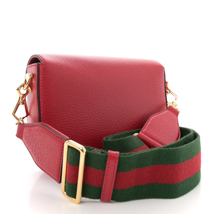 Gucci X ADIDAS Textured Dollar Calfskin Web Trefoil Mini Horsebit 1955 Shoulder Bag Hibiscus Red Off White 3 of 11