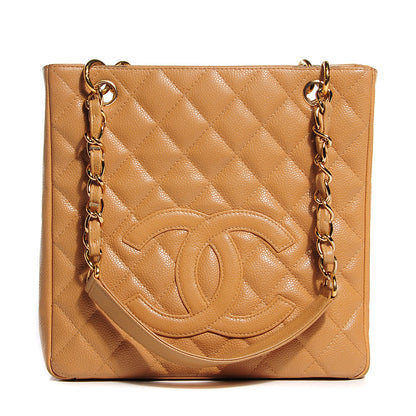 Chanel Caviar Quilted Petit Shopping Tote PST Dark Beige 1 of 7