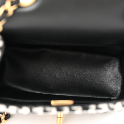 Chanel Tweed Houndstooth Quilted Mini Square Flap White Black 5 of 12