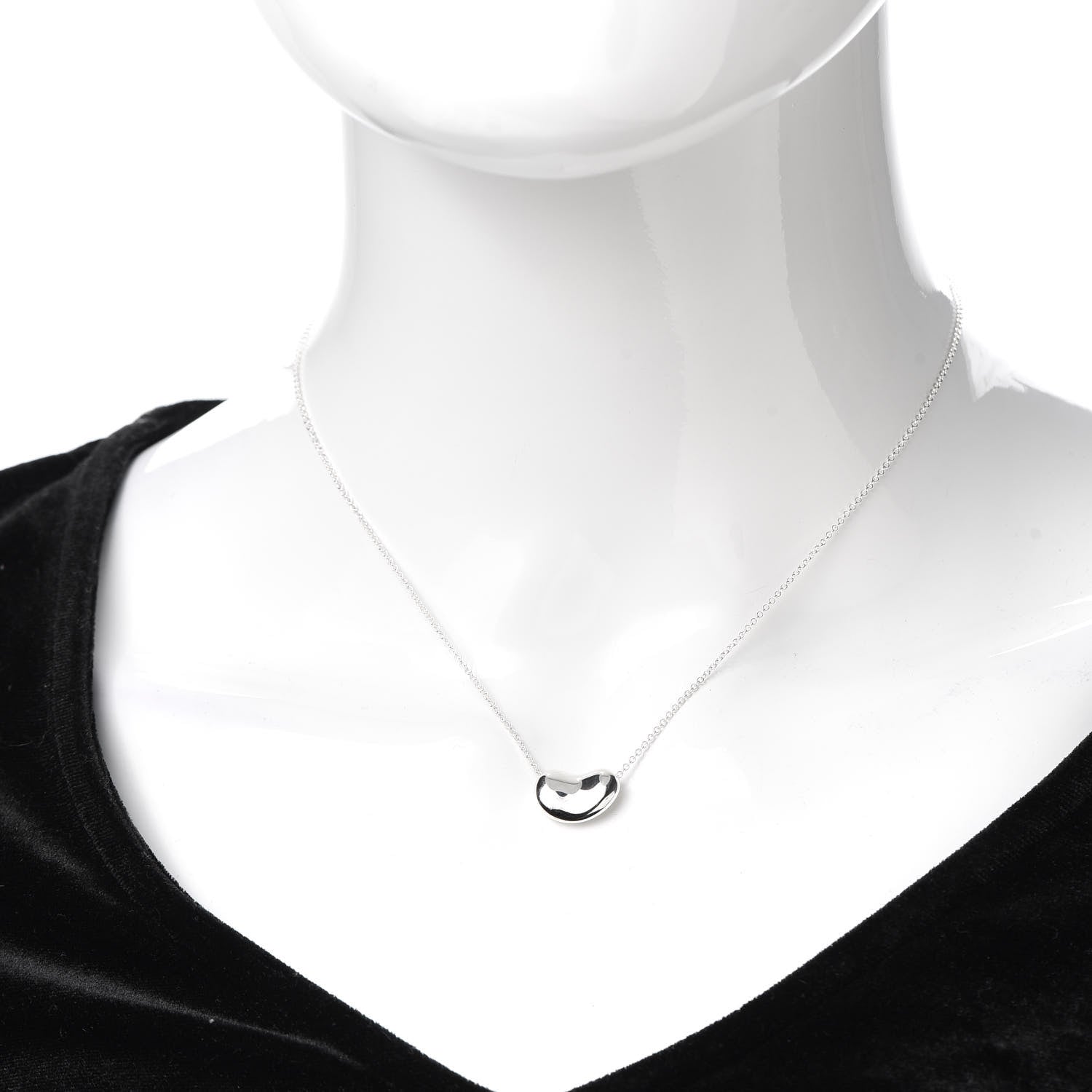 Tiffany Sterling Silver 14mm Elsa Peretti Bean Pendant Necklace 2 of 5