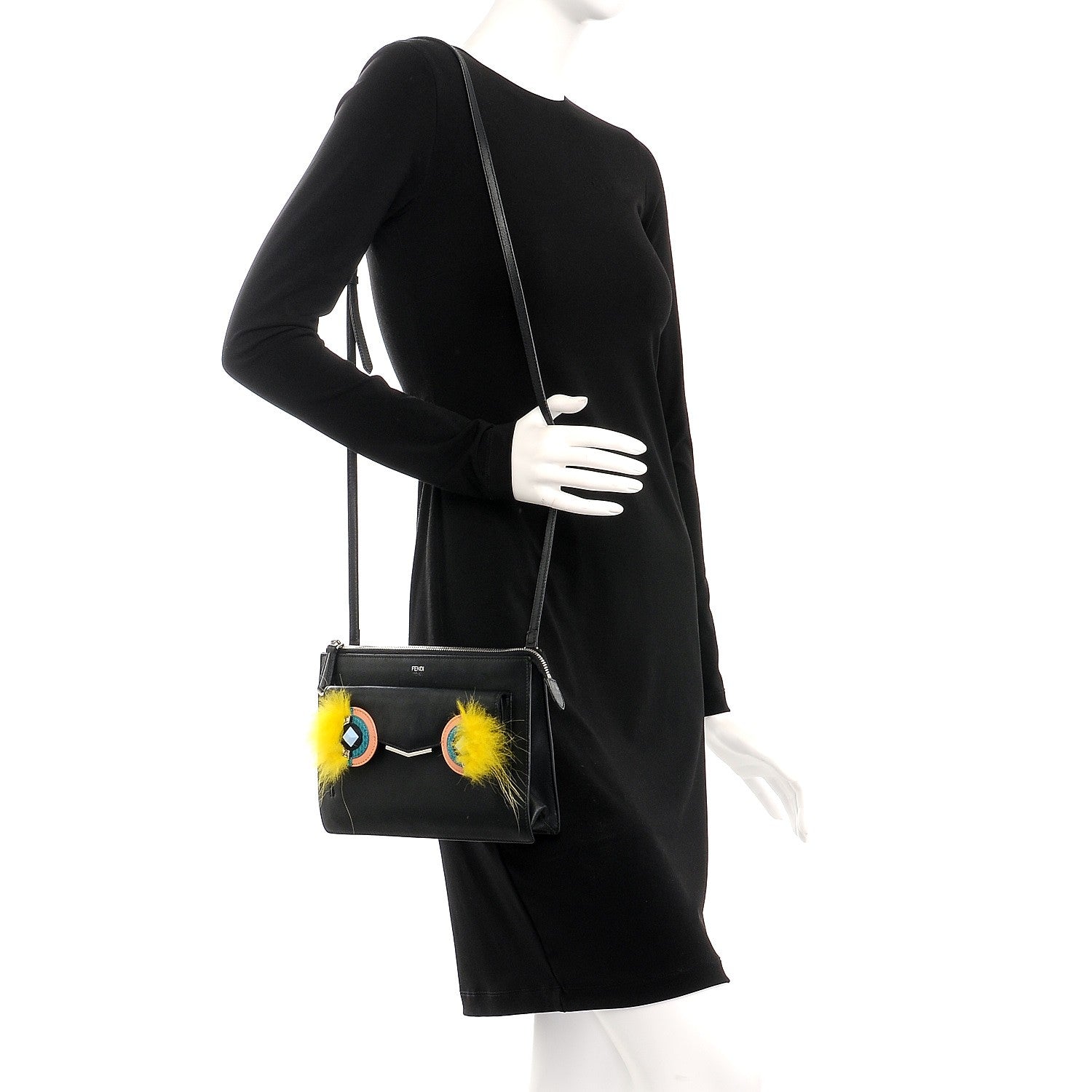 Fendi Vitello Dolce Fox Elaphe Ayers Hypnoteyes Min 2Jours Pouch Black Giallo Multicolor 2 of 9