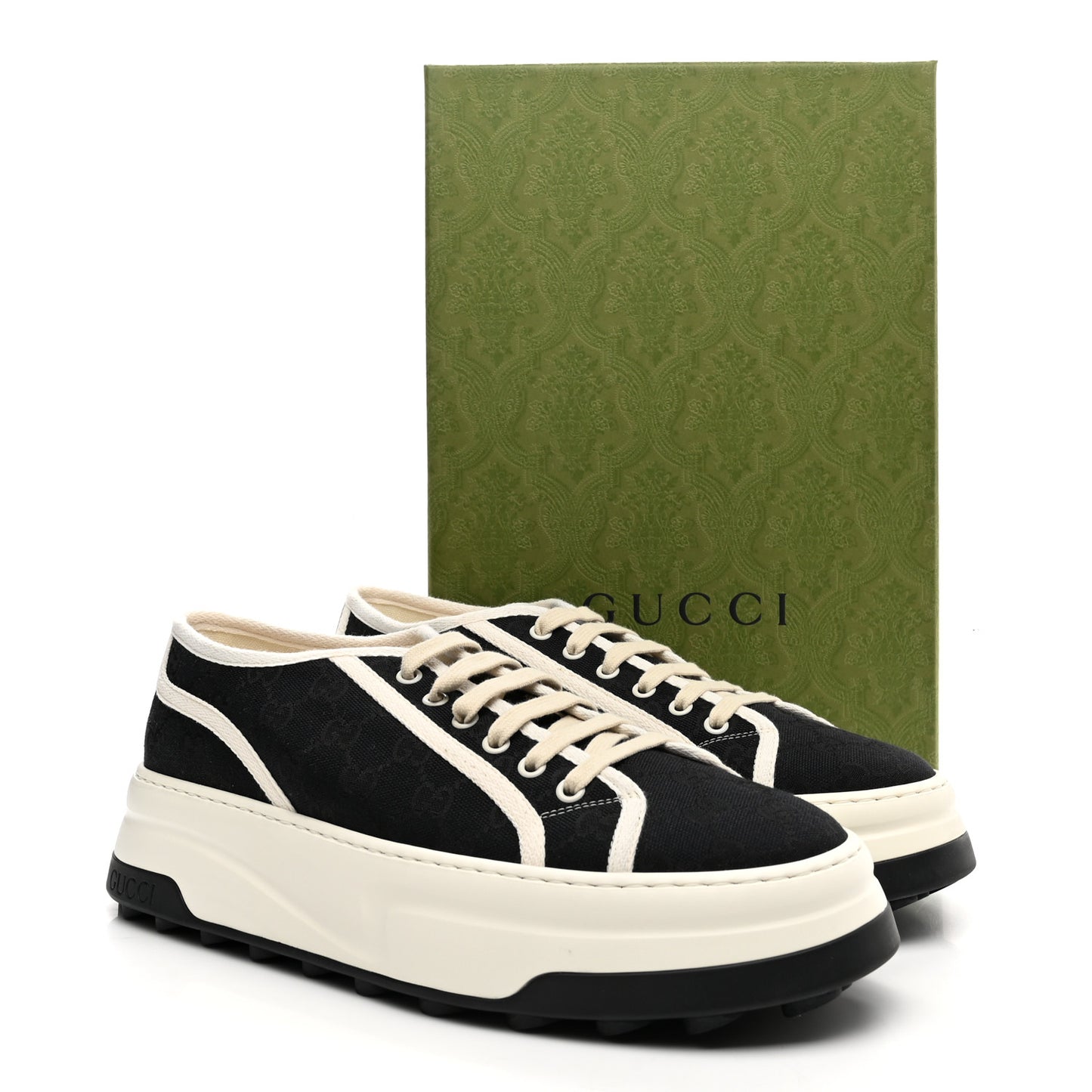 GG Monogram Mens 1977 Tennis Platform 52mm Sneakers 10.5 Black Mystic White