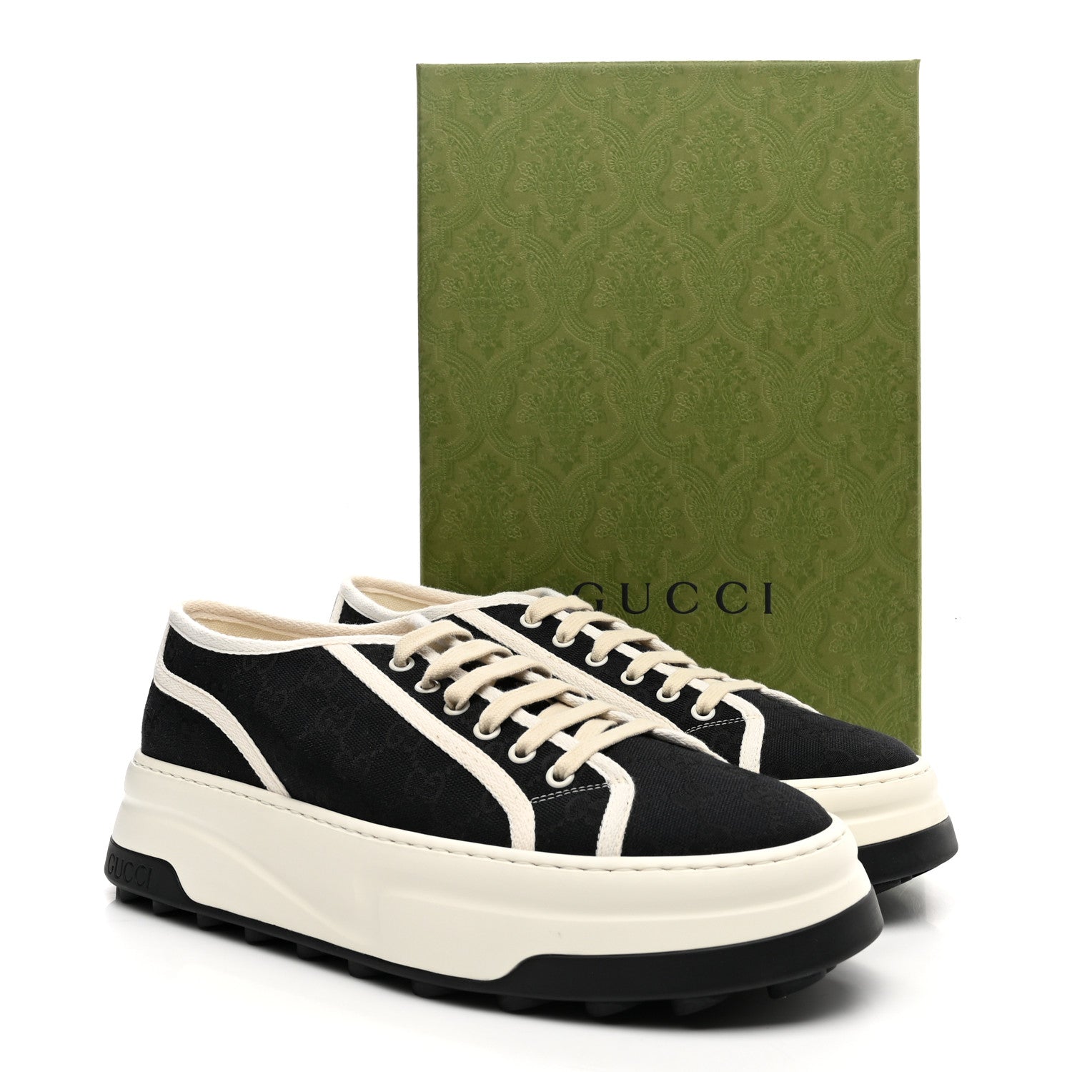 Gucci GG Monogram Mens 1977 Tennis Platform 52mm Sneakers 10.5 Black Mystic White 10 of 10
