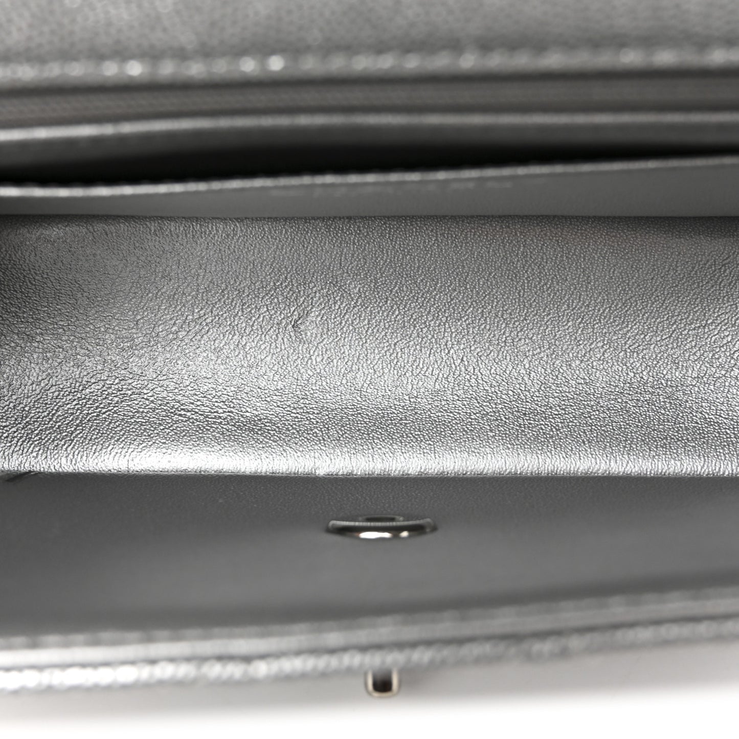 Metallic Caviar Quilted Mini Top Handle Rectangular Flap Silver