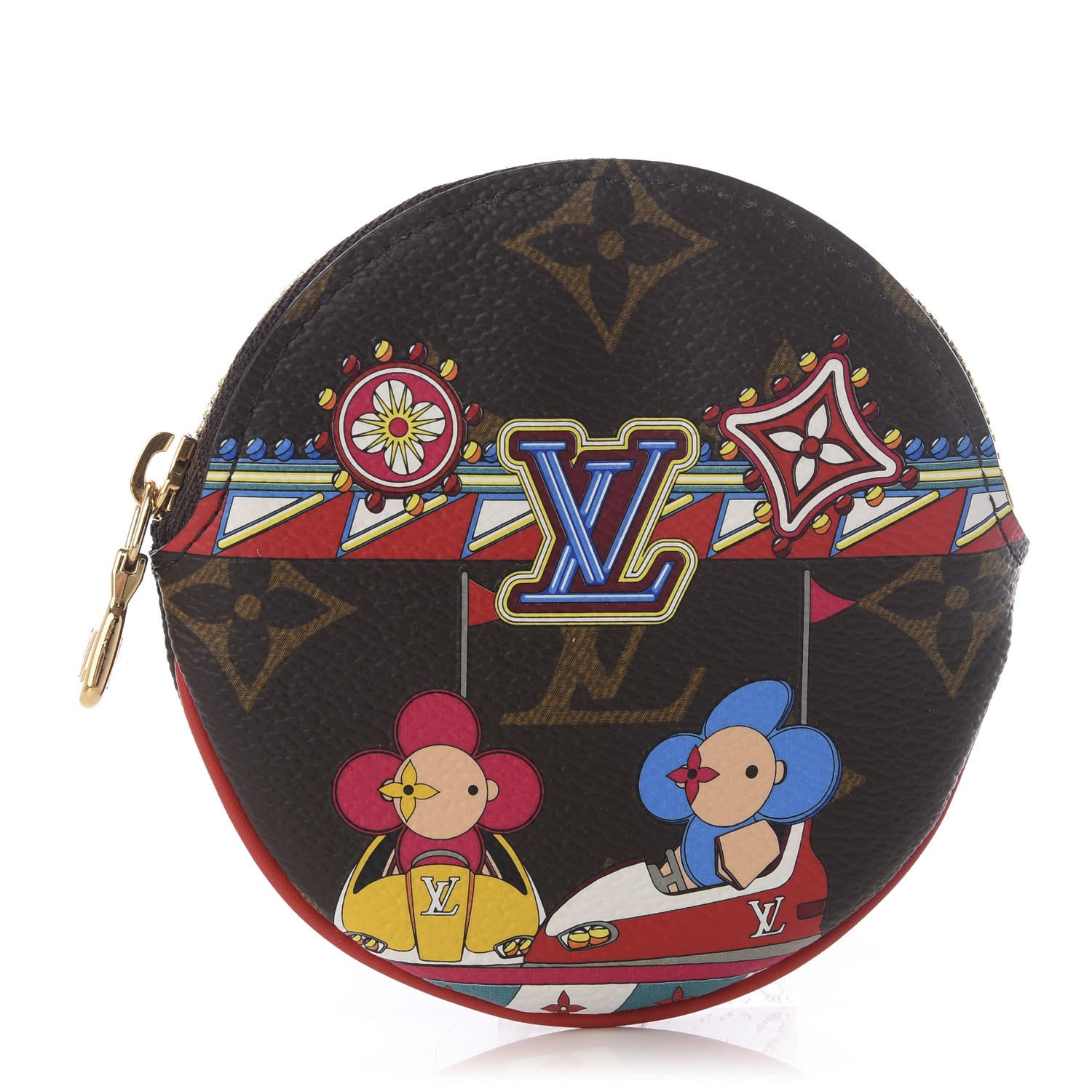 Louis Vuitton Monogram 2020 Christmas Animation Bumper Cars Round Coin Purse Coquelicot 1 of 8