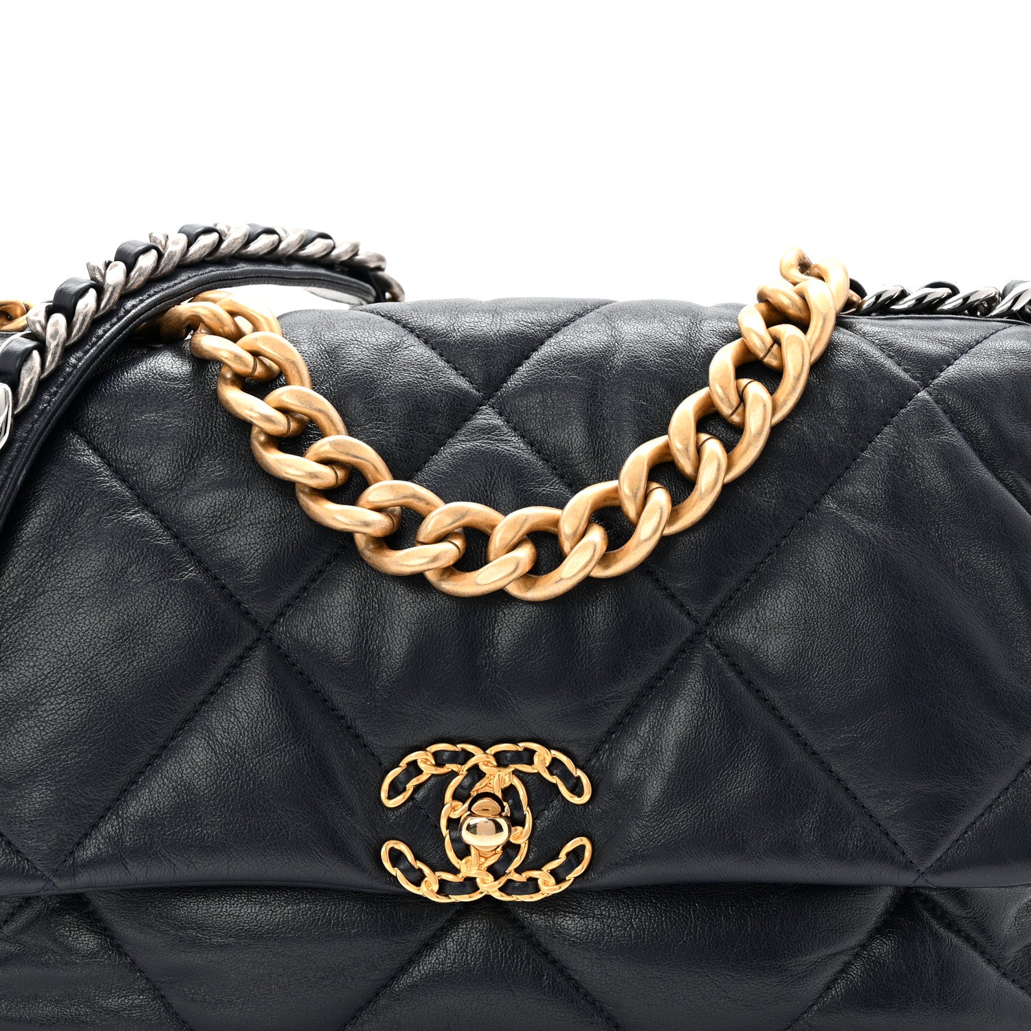Chanel Goatskin Quilted Large Chanel 19 Flap Navy Blue 1861506