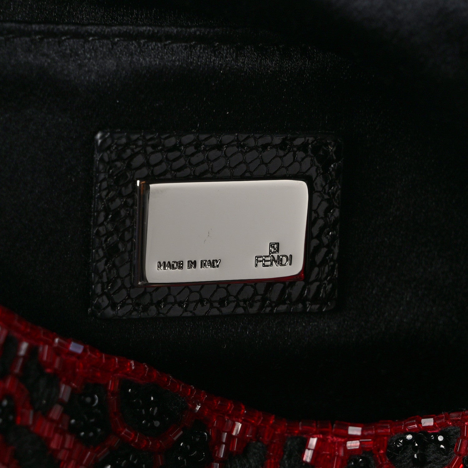 Fendi Embroidered Lizard Beaded Mini Mama Baguette Black Red 6 of 13